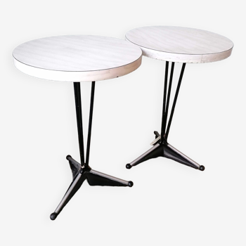 Pair of round vintage bistro tables, pedestal table