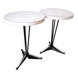 Pair of round vintage bistro tables, pedestal table