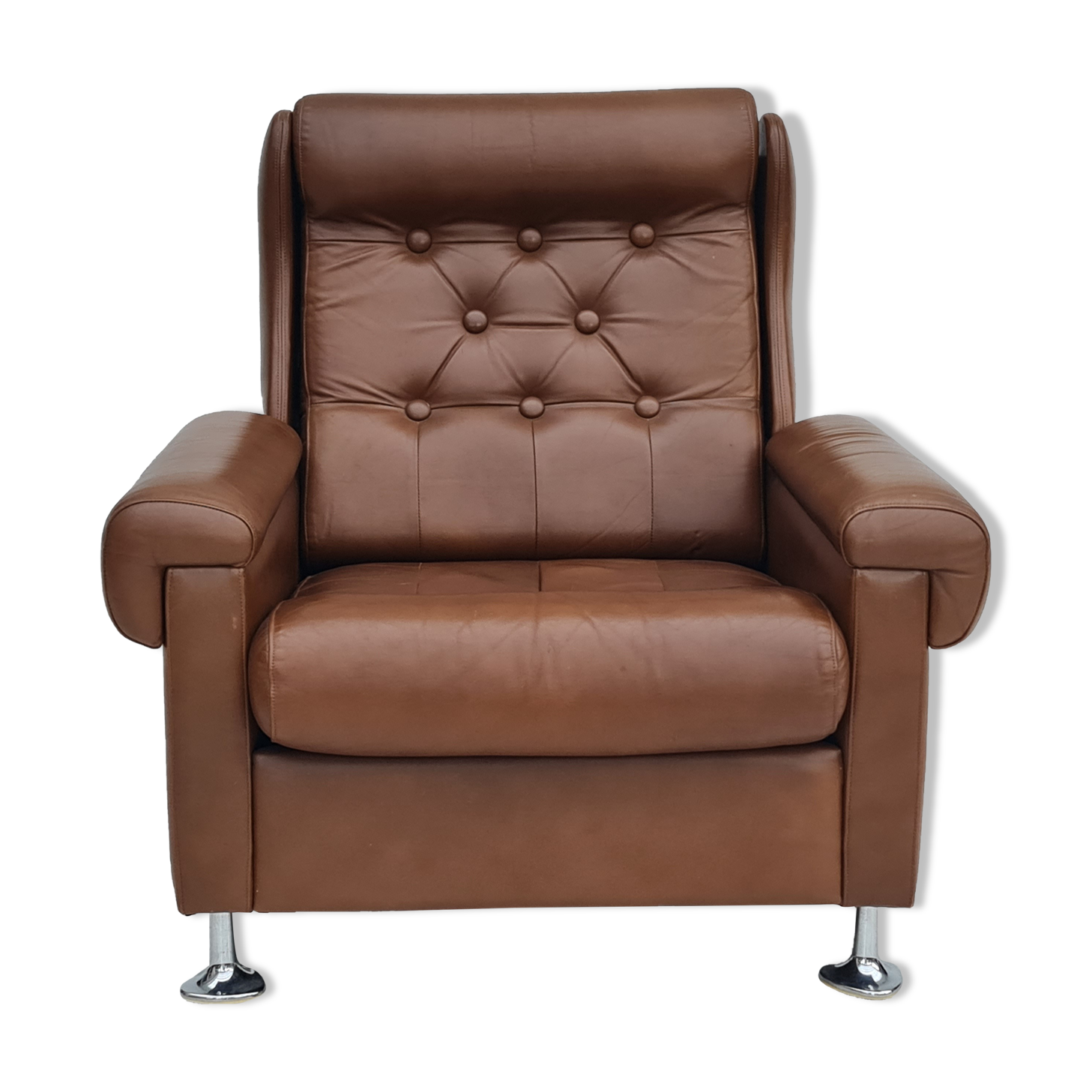 Fauteuil en cuir du milieu du siècle, années 1970