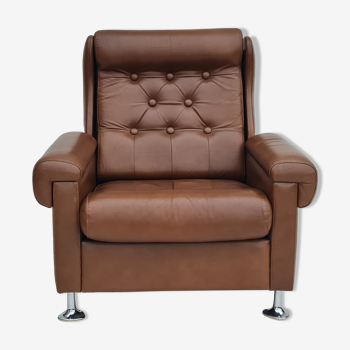 Mid century Danish leather lounge armchair, 1970s