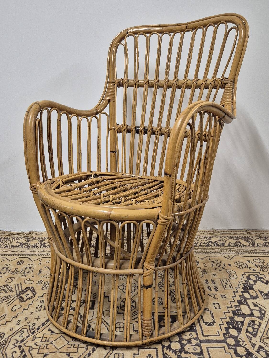 Fauteuil en Rotin Bambou vintage 1950s design -H85cm
