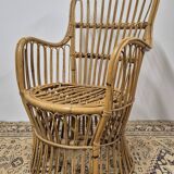 Fauteuil en Rotin Bambou vintage 1950s design -H85cm