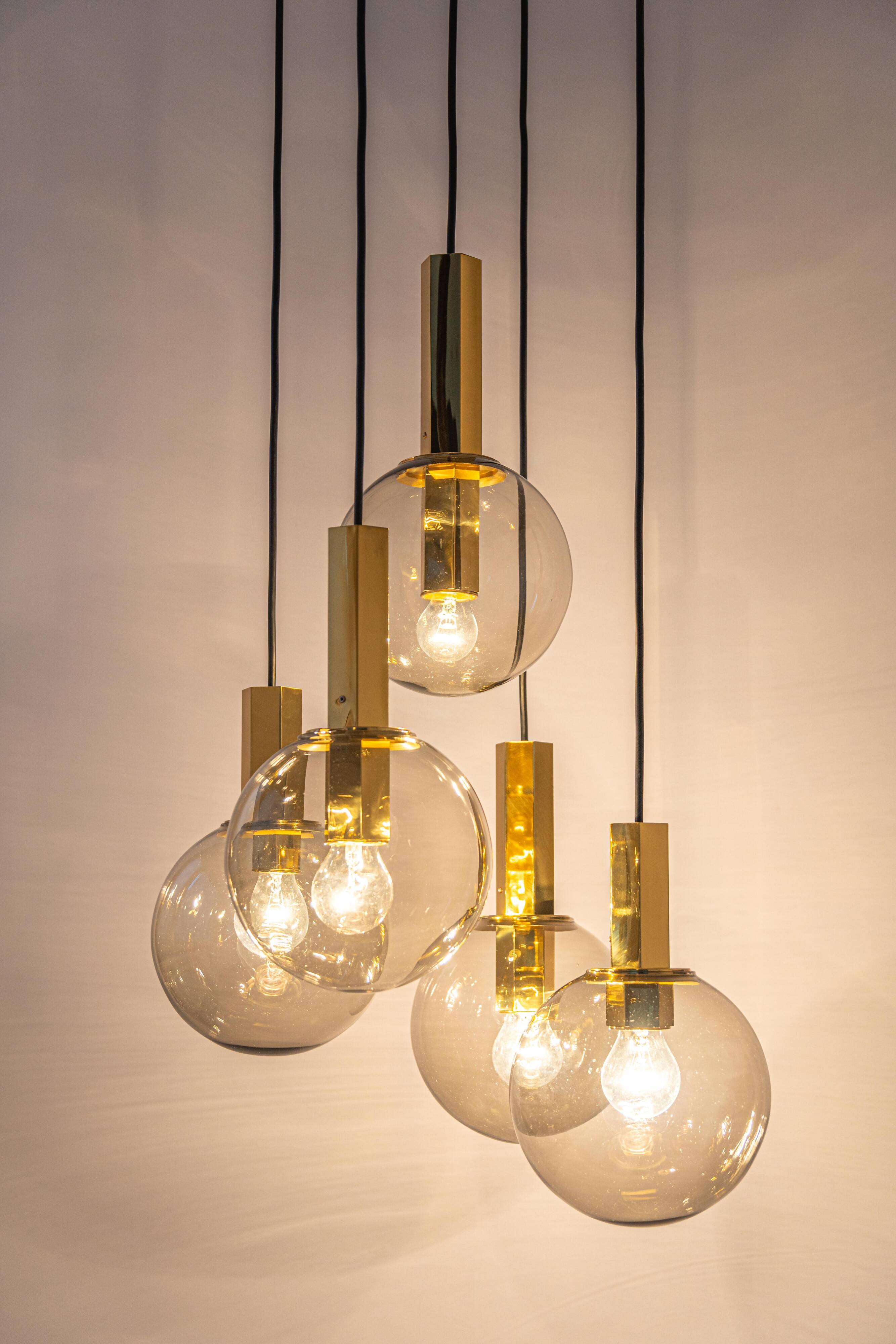 Grand cascading chandelier design with smoked glass by Cosack, Germany, 1970s.