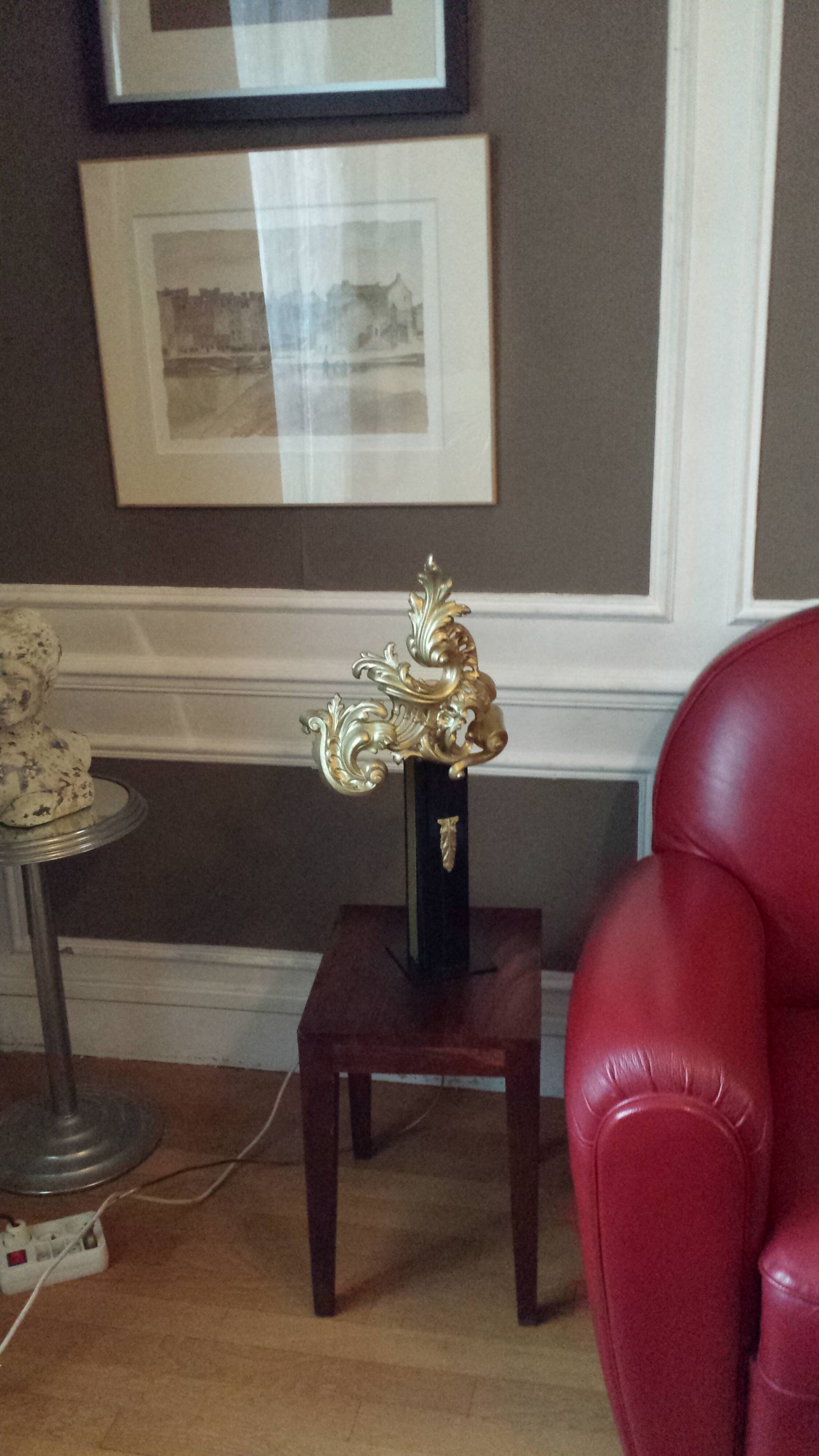 Set of 2 table lamps, old gilded bronze lampshades