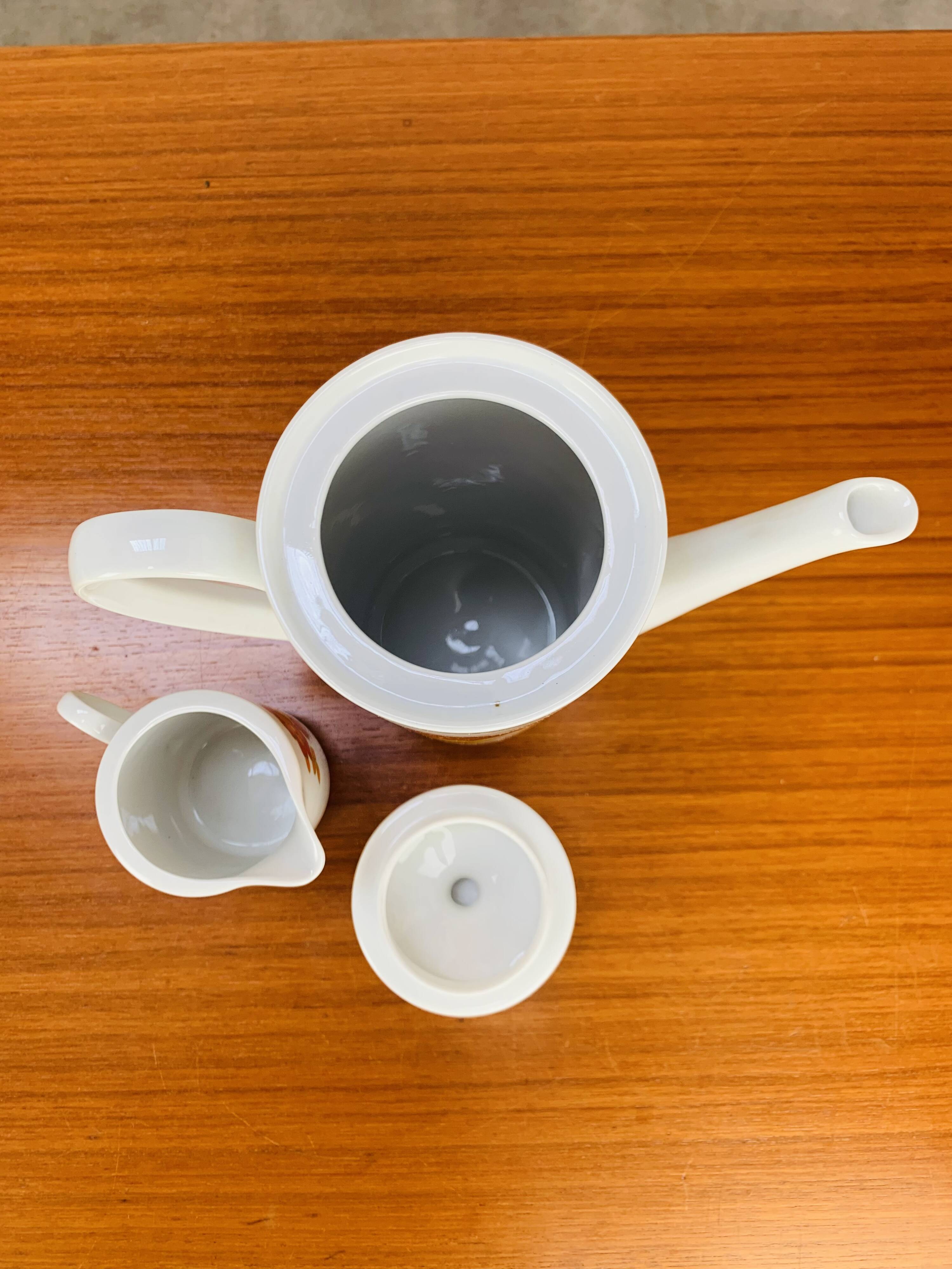 Tea and dessert set of 6 cups, German porcelain, flowers, 70s