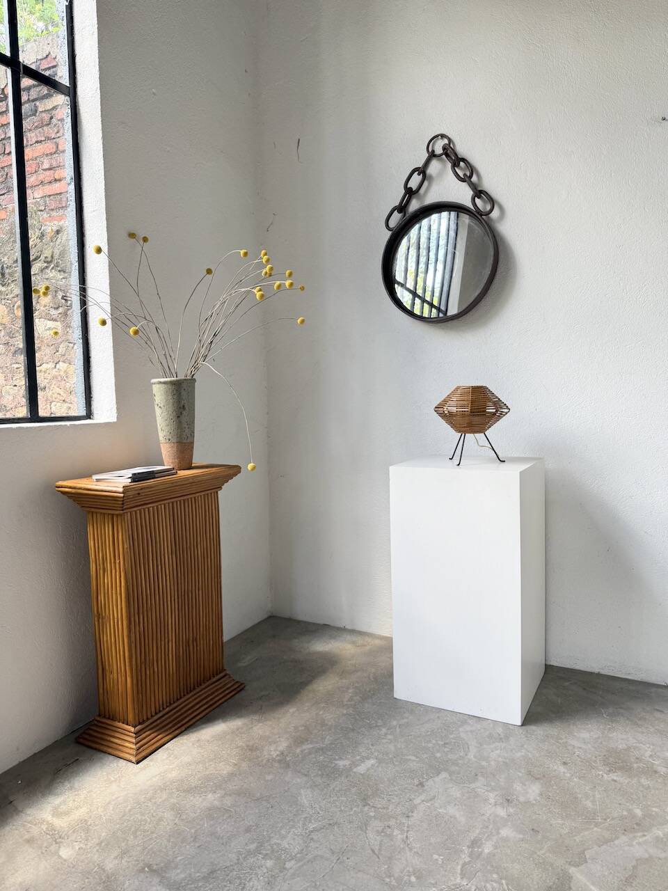 Brutalist mirror with metal chain from the 50s