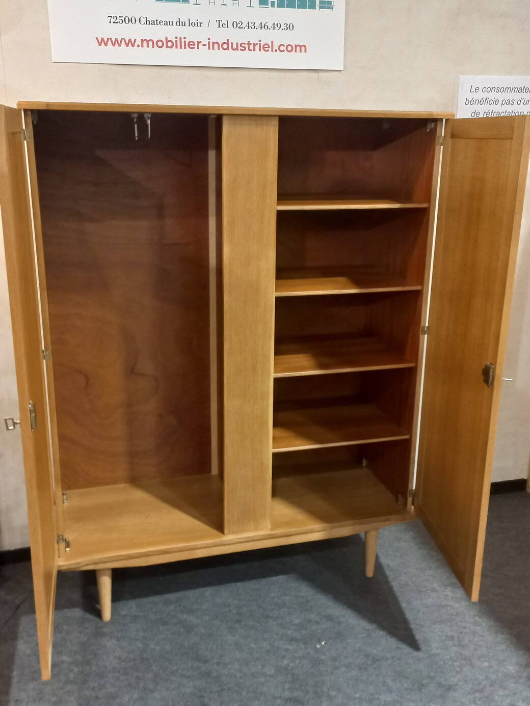 Vintage 70s rattan, wicker, and oak wardrobe