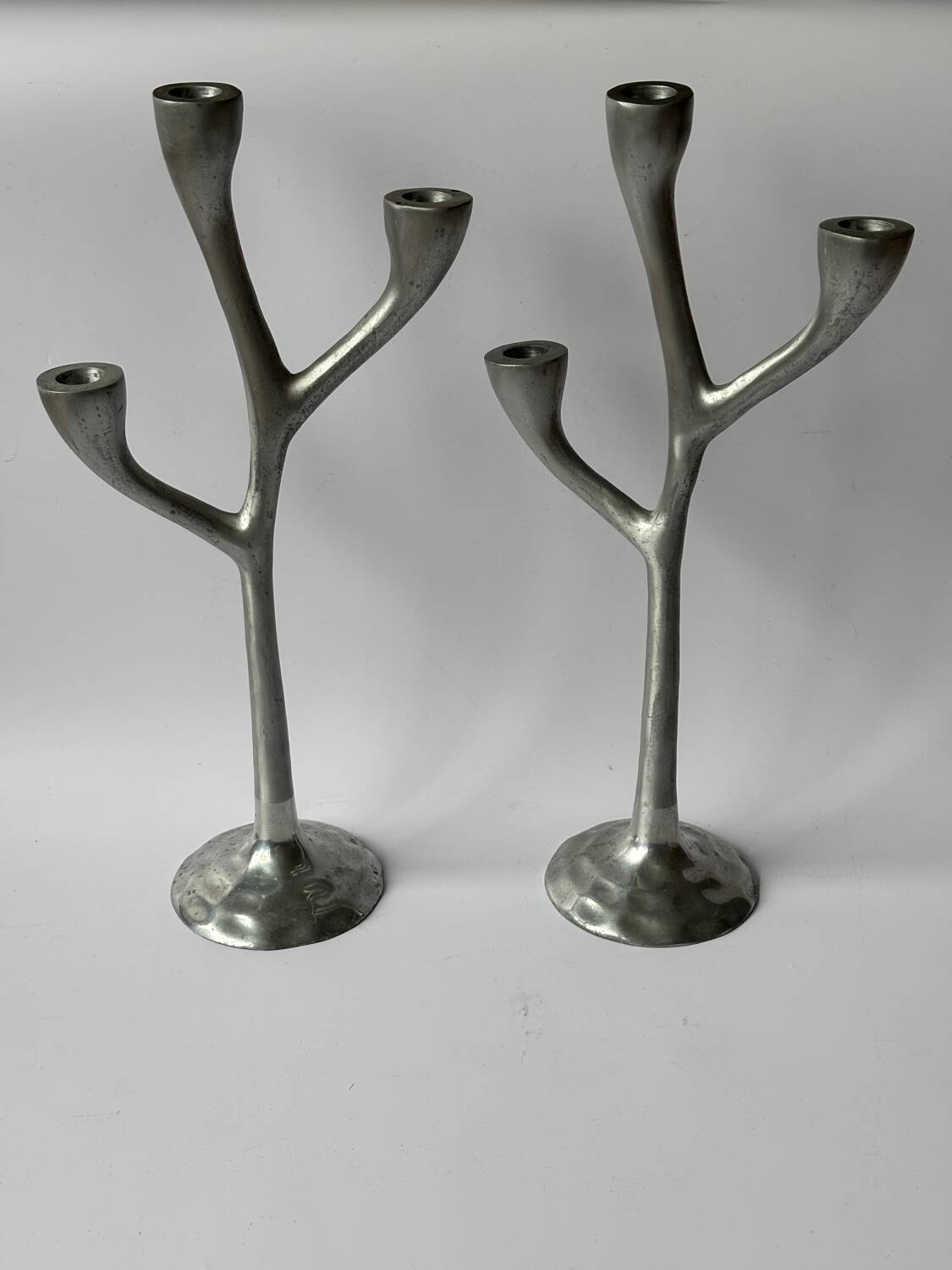 Pair of Italian cast aluminum candlesticks 1970