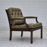 1970s, Scandinavian armchair, original condition,reen furniture leather, solid teak wood.