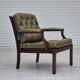 Fauteuil scandinave, état d'origine, meuble en cuir vert, bois de teck massif, années 1970