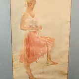 Elegant watercolor on paper depicting a young woman, signed George Bulter