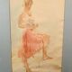 Elegant watercolor on paper depicting a young woman, signed George Bulter