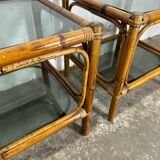 Paire de chevets  bambou et verre fumé