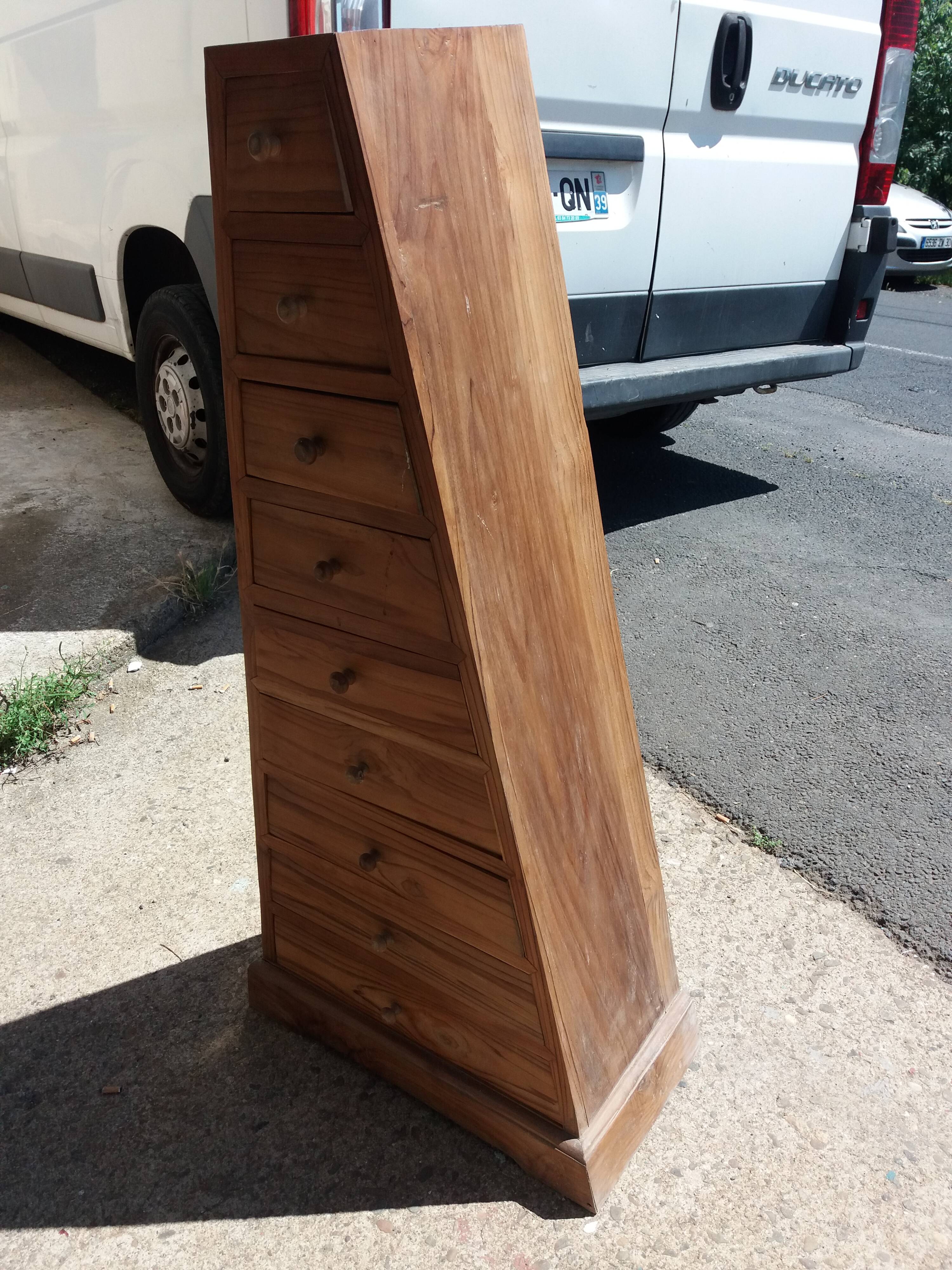Column 9 drawers pyramid shape solid teak