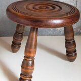 Low tripod stool in vintage turned solid wood