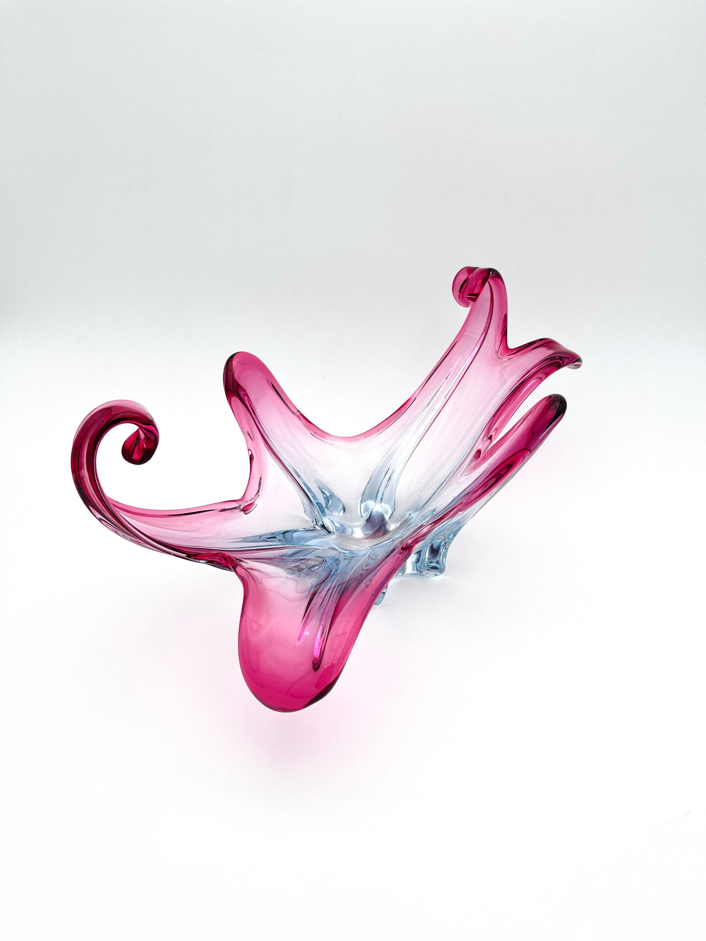 Large organic Murano sommerso bowl - Aquamarine blue and pink