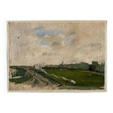 Peinture à l'huile sur toile "Route, champs et personnages" n°35