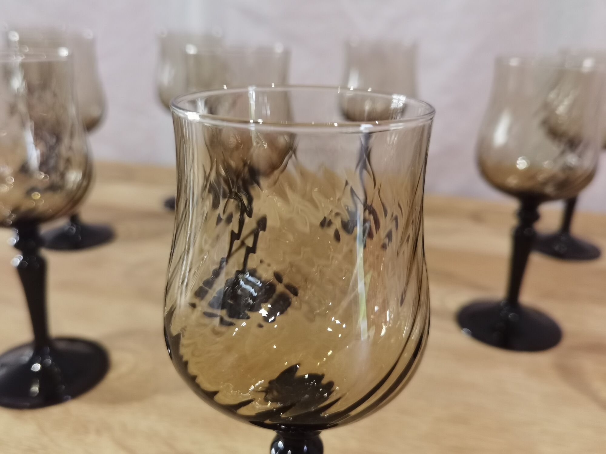 11 vintage black foot smoked twisted water glasses