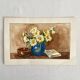 Small watercolor bouquet of yellow flowers signed Gautron 1986