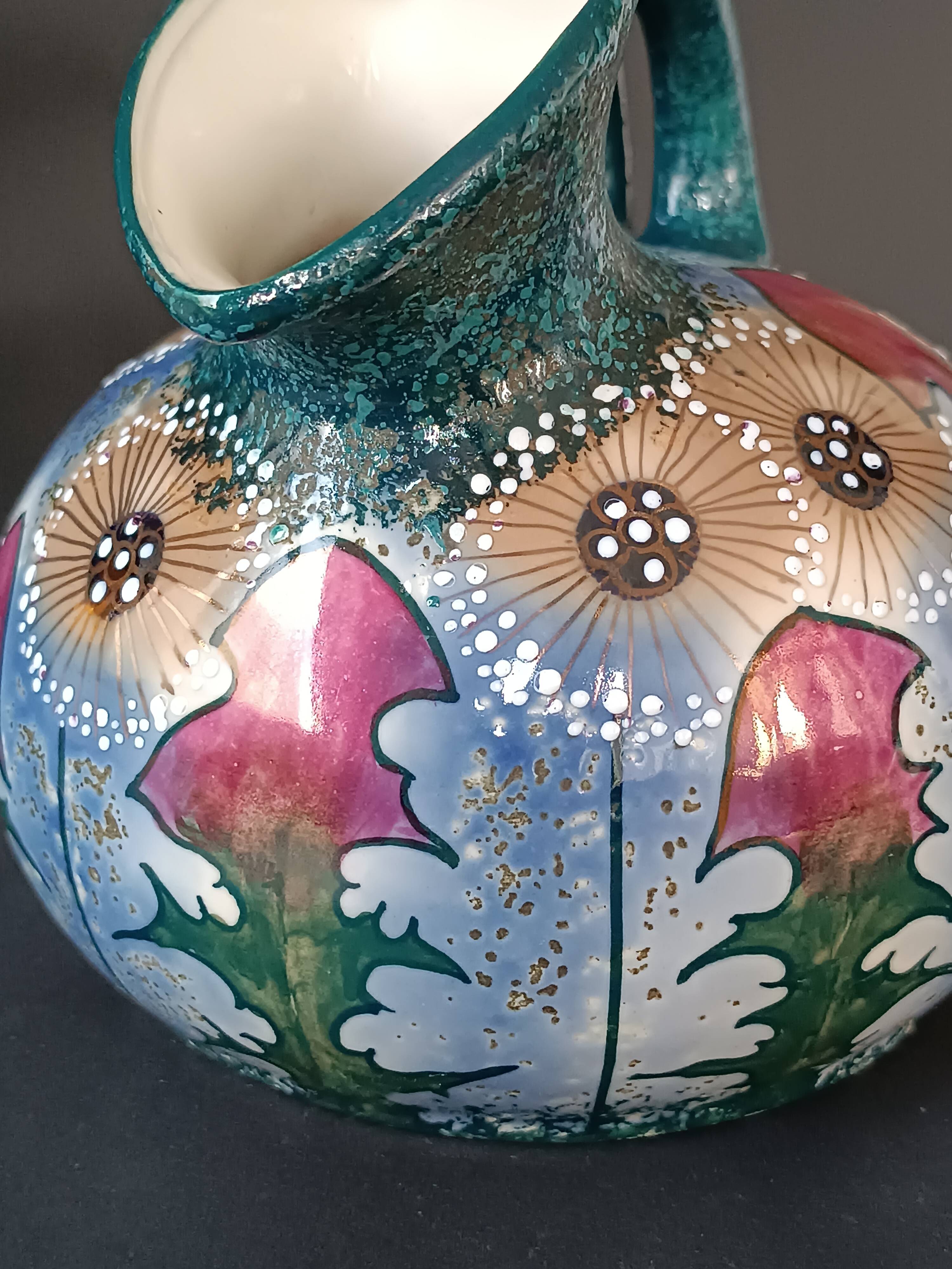 Iridescent porcelain vase with dandelion decoration, Amphora, Czechoslovakia, 1920.