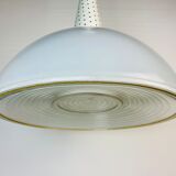Perforated metal suspension holophanous glass
