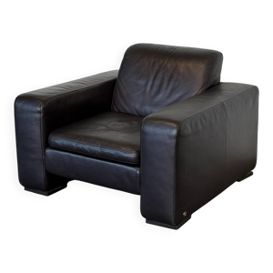 Fauteuil lounge Natuzzi en cuir marron foncé, Italie