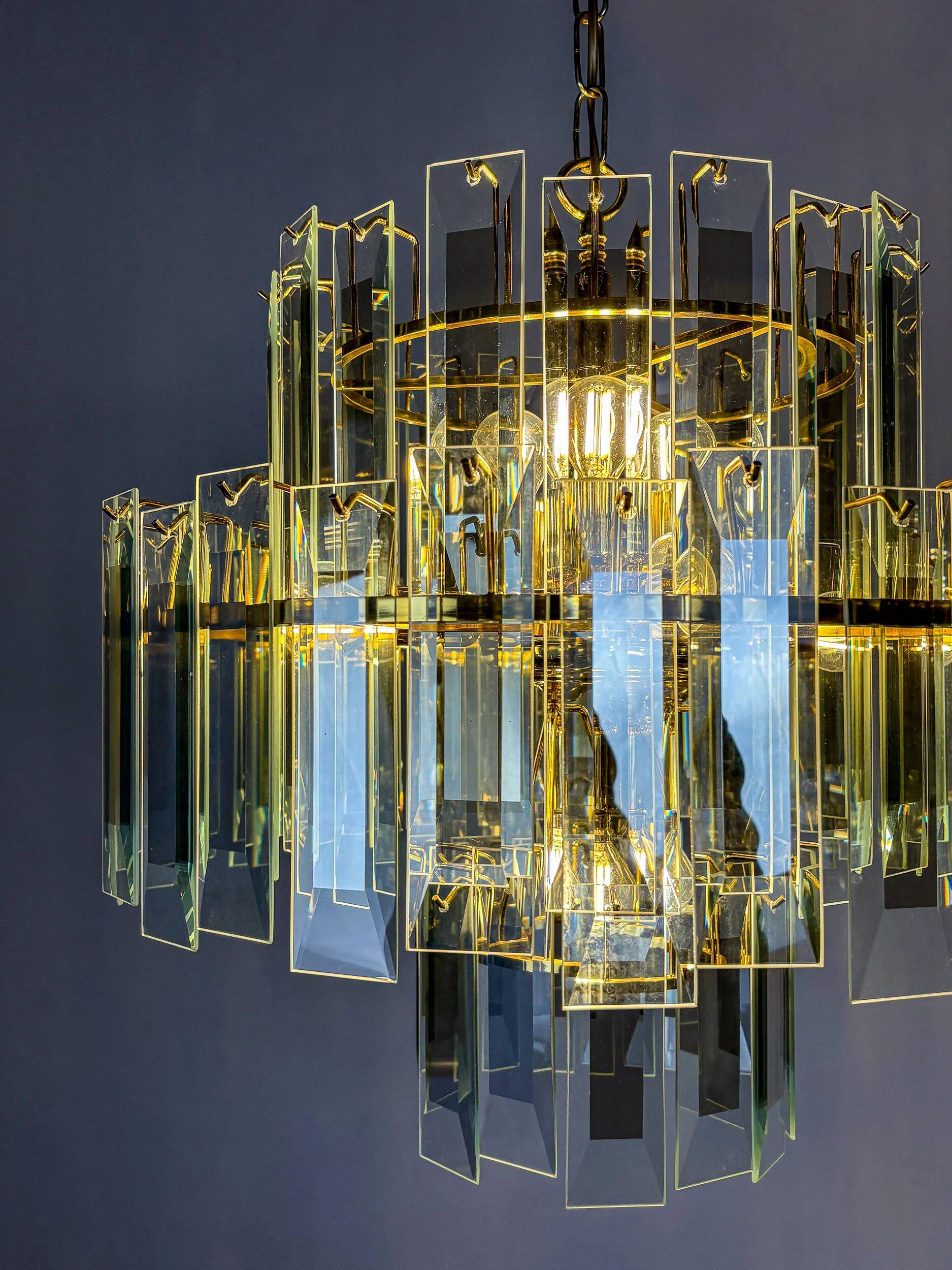 Veca cascade chandelier, 3-tiers Murano glass, Italy, 1970s