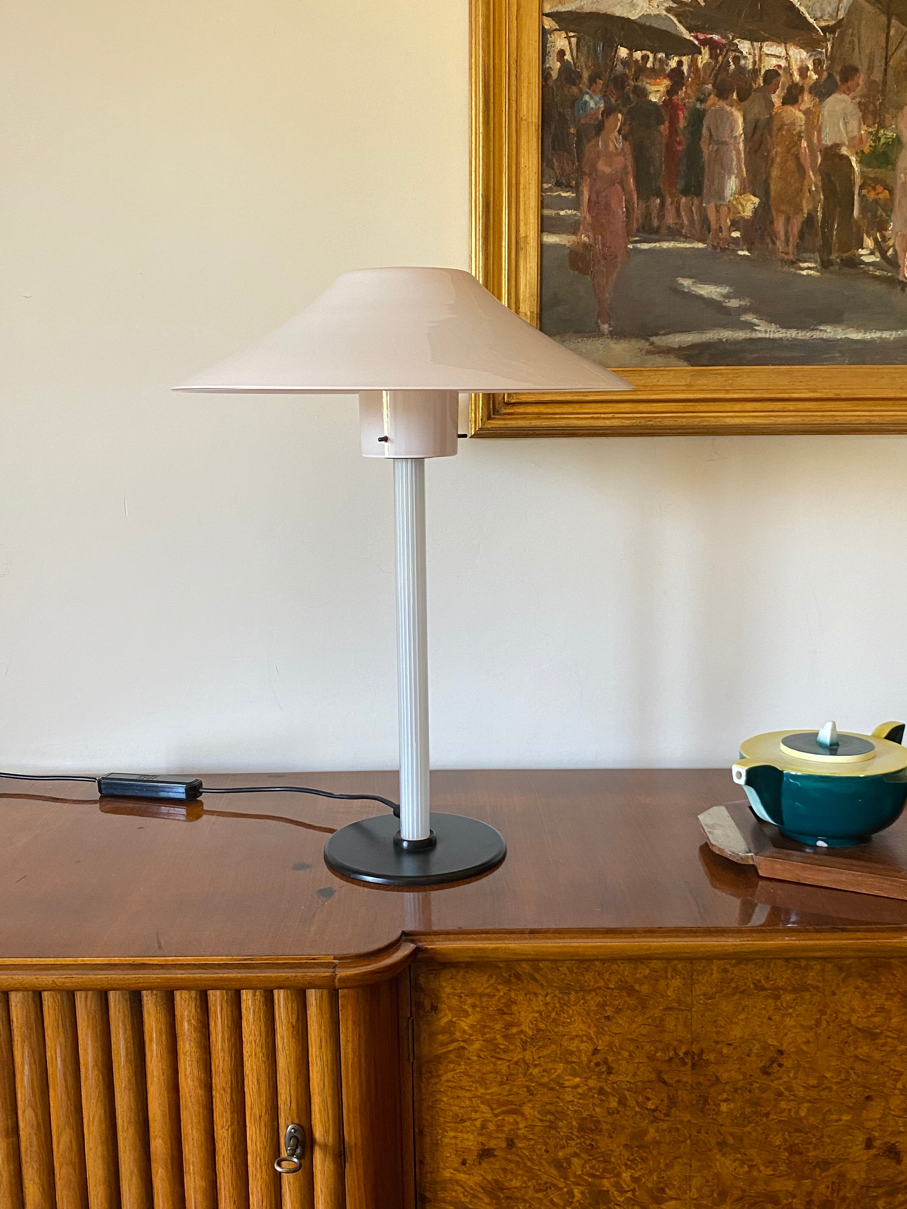 Cini Boeri, 2 Pink glass "Chiara" Table Lamp, Venini Murano, Italy, 1984