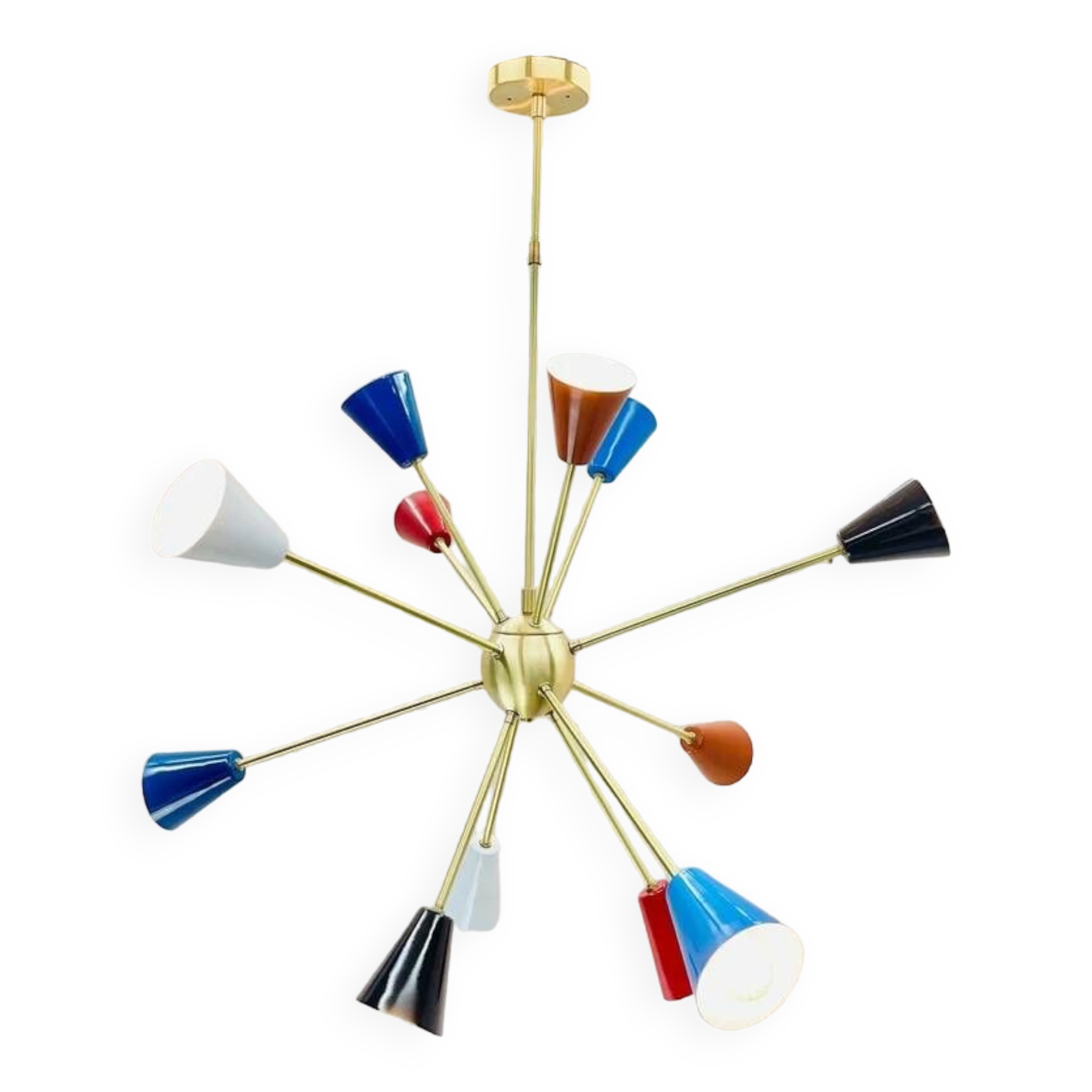 Gorgeous multicolor mid century sputnik chandelier - 12-light ceiling pendant, 36" diameter