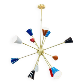 Gorgeous multicolor mid century sputnik chandelier - 12-light ceiling pendant, 36" diameter