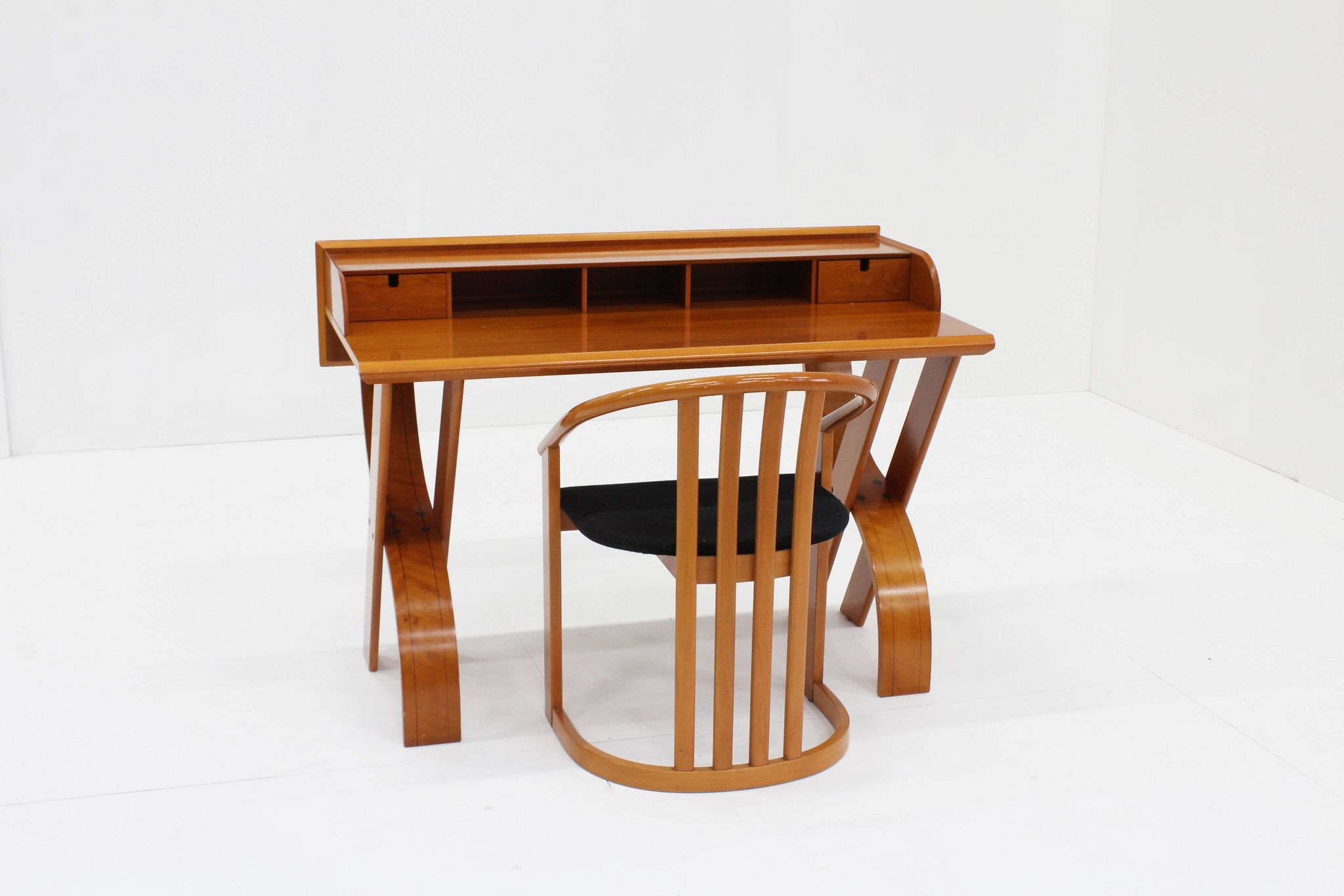 Vintage Italian wooden desk and chair 1970s