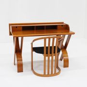 Vintage Italian wooden desk and chair 1970s