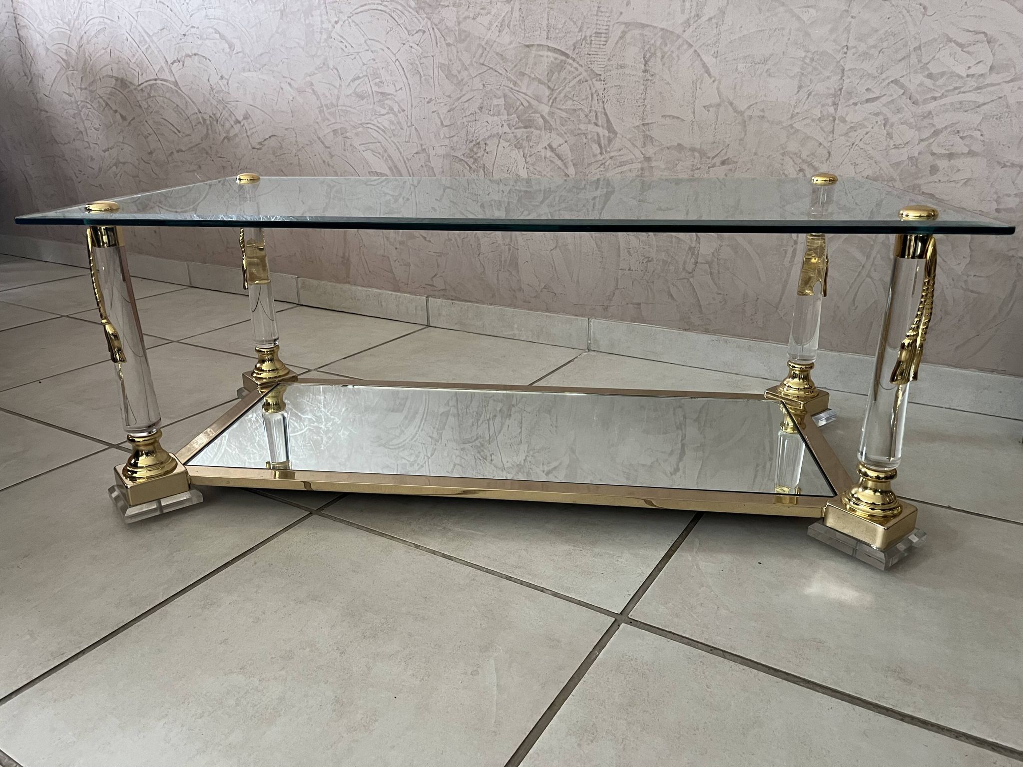 Hollywood Regency Glass Coffee Table