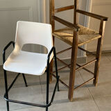 High chair in wood and straw