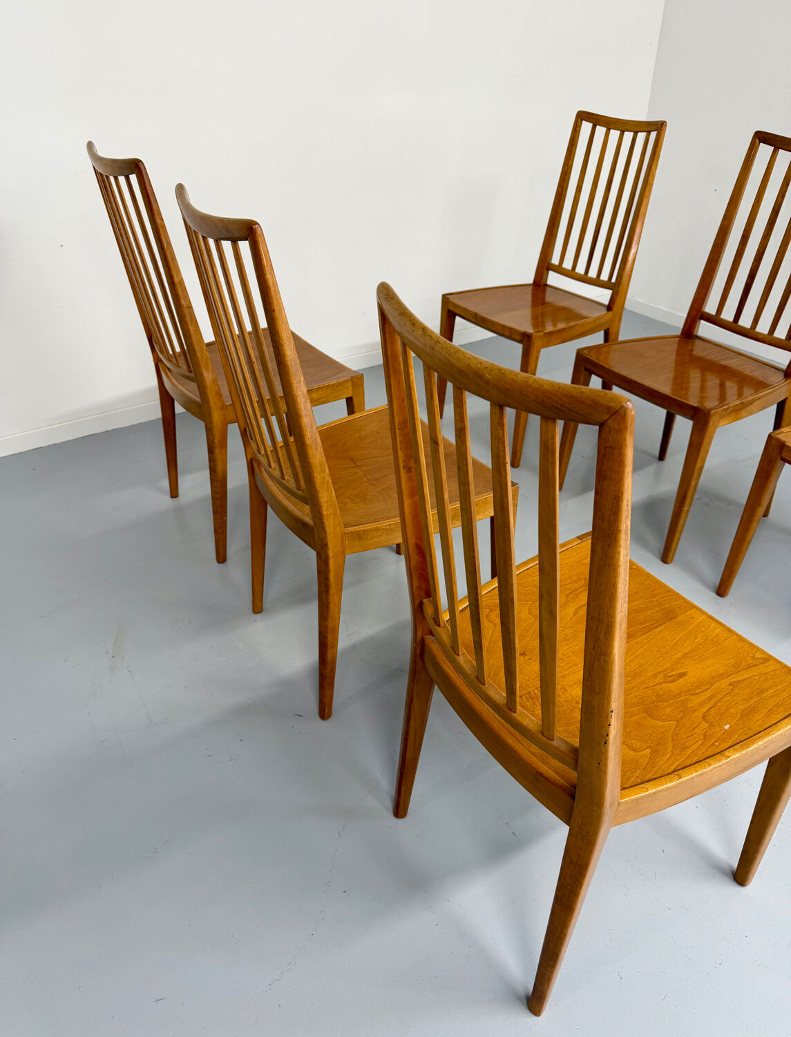 Lot de 6 chaises en hêtre massif vintage bois bicolore design annee 60