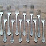 Set of silver metal forks
