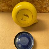 Antique michael lax teapot for copco yellow enameled metal + wooden handle #b274