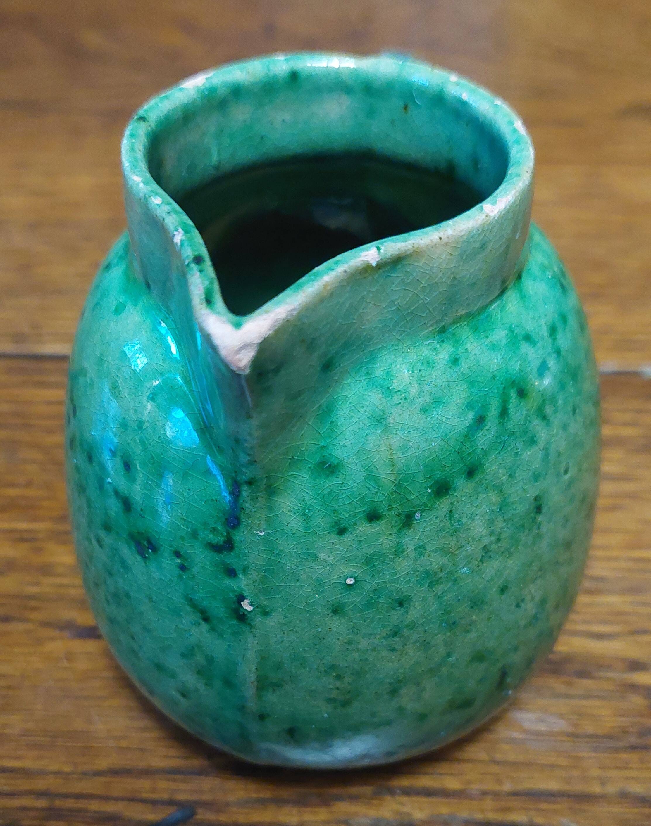 Glazed terracotta cream pot in Provence green