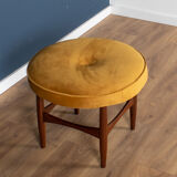 Retro teak 1960s kofod larsen upholstered mustard stool