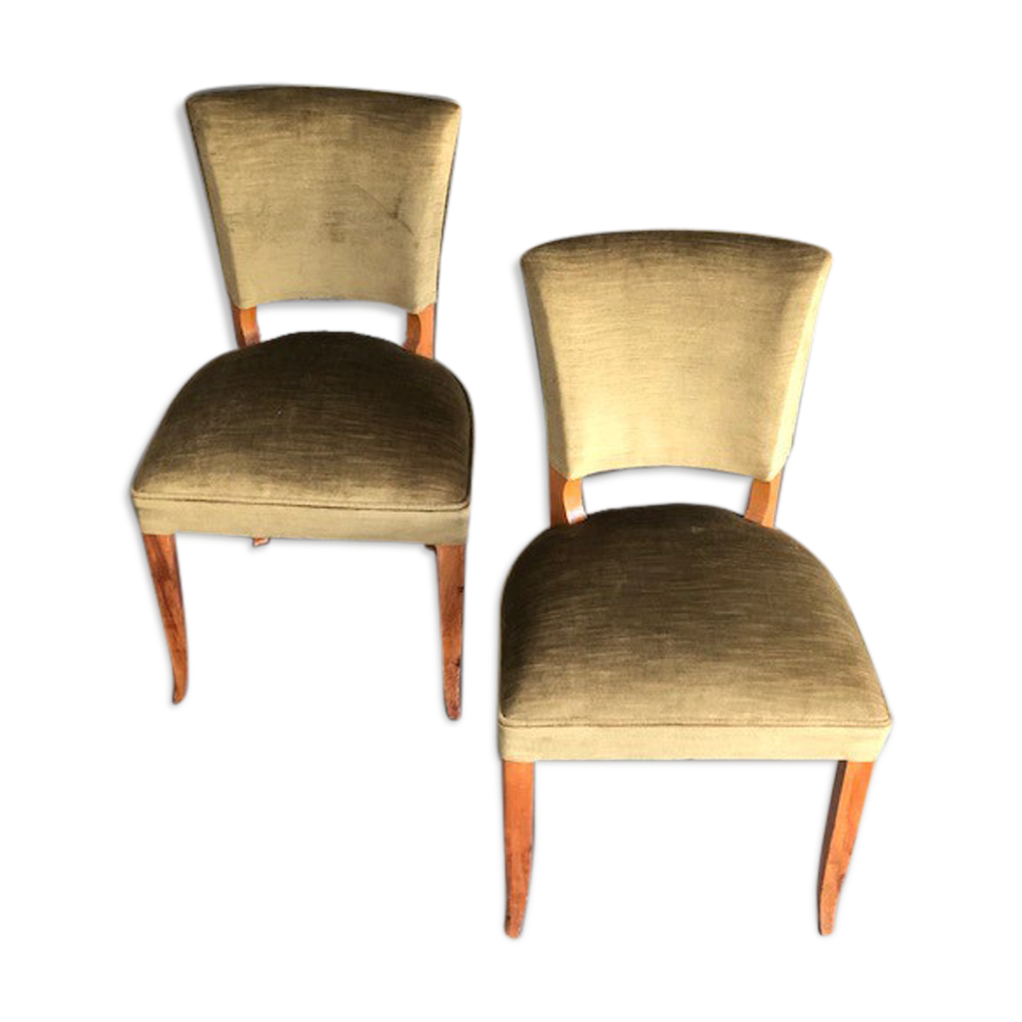 Chaises années 50 en velours vert bronze