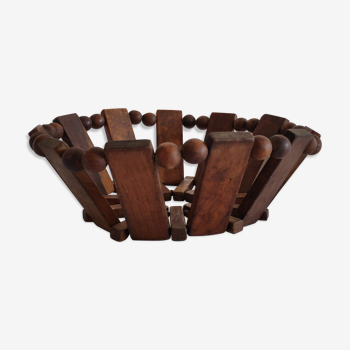 Vintage teak wood fruit basket or empty pocket in 60 years