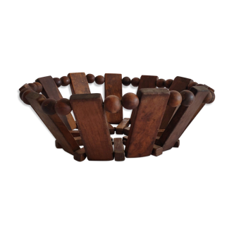 Vintage teak wood fruit basket or empty pocket in 60 years