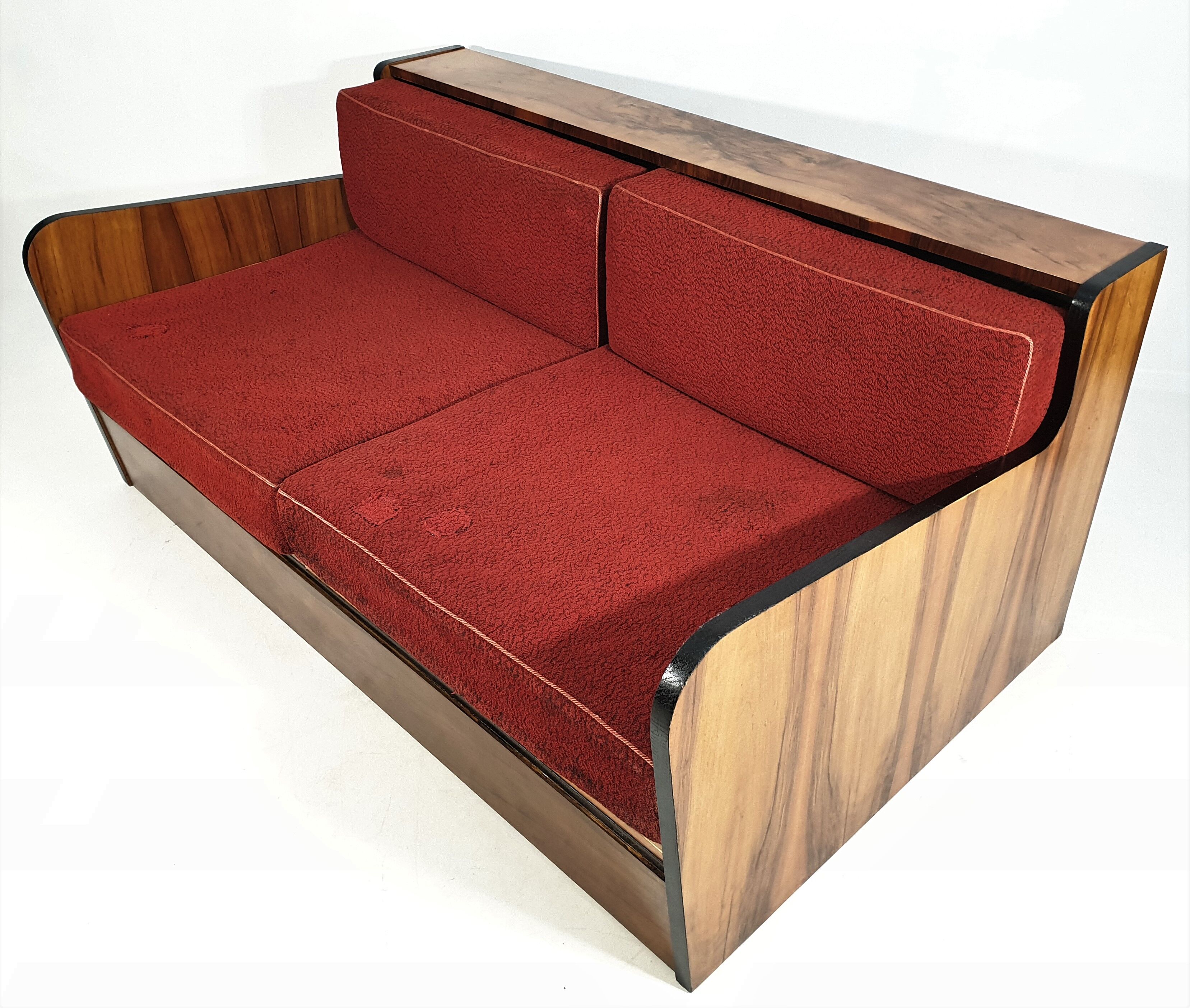 Art deco walnut sofa bed, 1960s