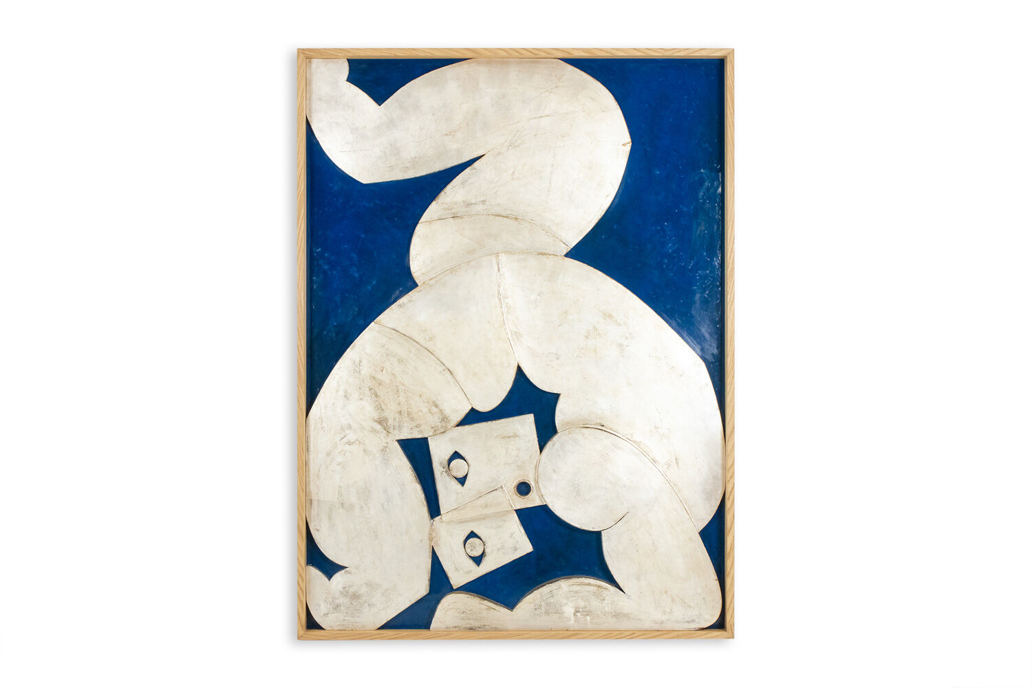 Relief panel "The Acrobat" in silver on a blue background. Contemporary.