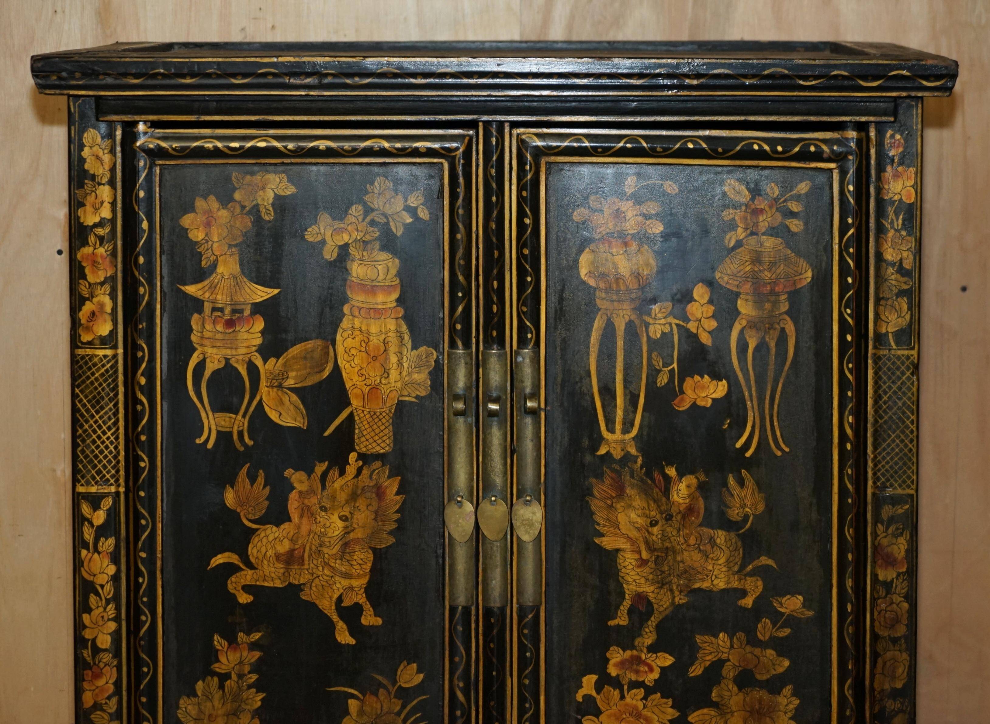 Chinese lacquered wedding cabinet painted circa 1920