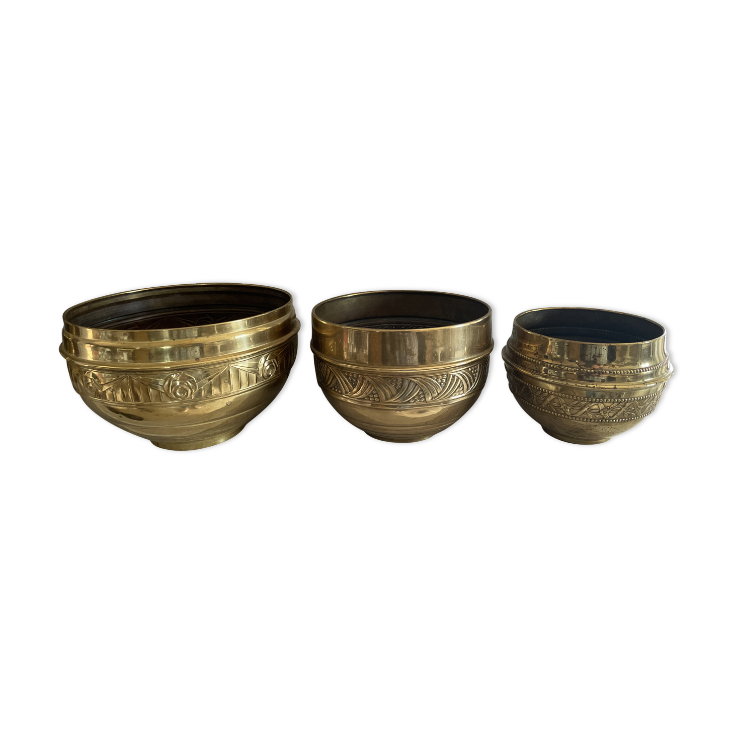 Trio de cache-pots en laiton Art déco