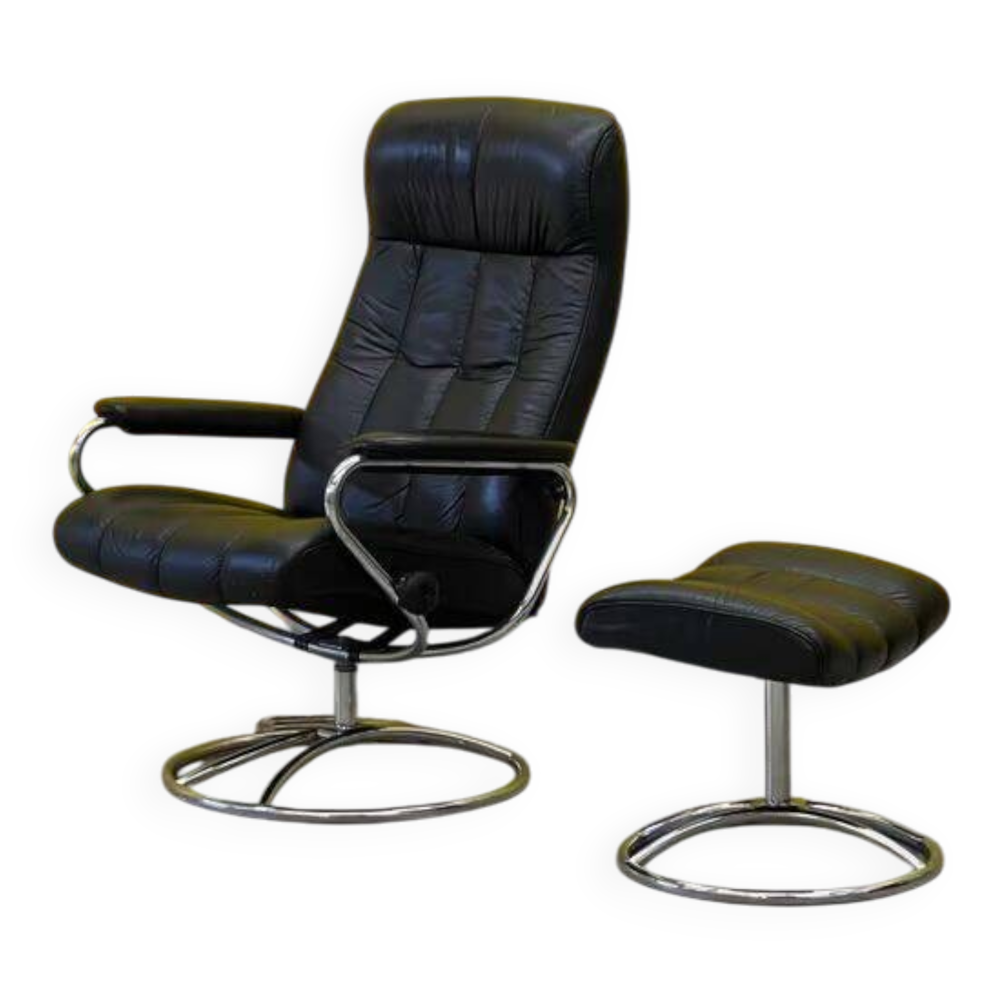 Ekornes Stressless Chair with Ottoman - Chrome Frame (1970s)