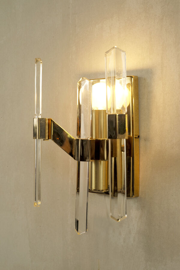 Paire d'appliques en verre et métal doré Sciolari
