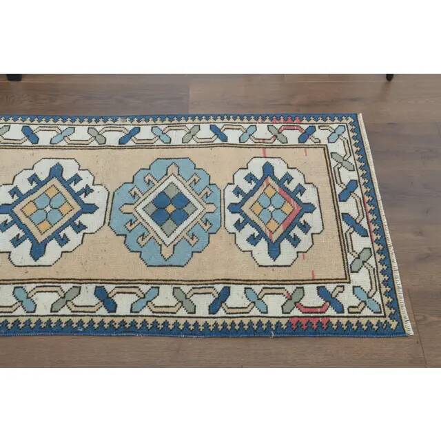 1970s Vintage Turkish Hand-Knotted Wool Cotton Orange Runner Rug 72x288