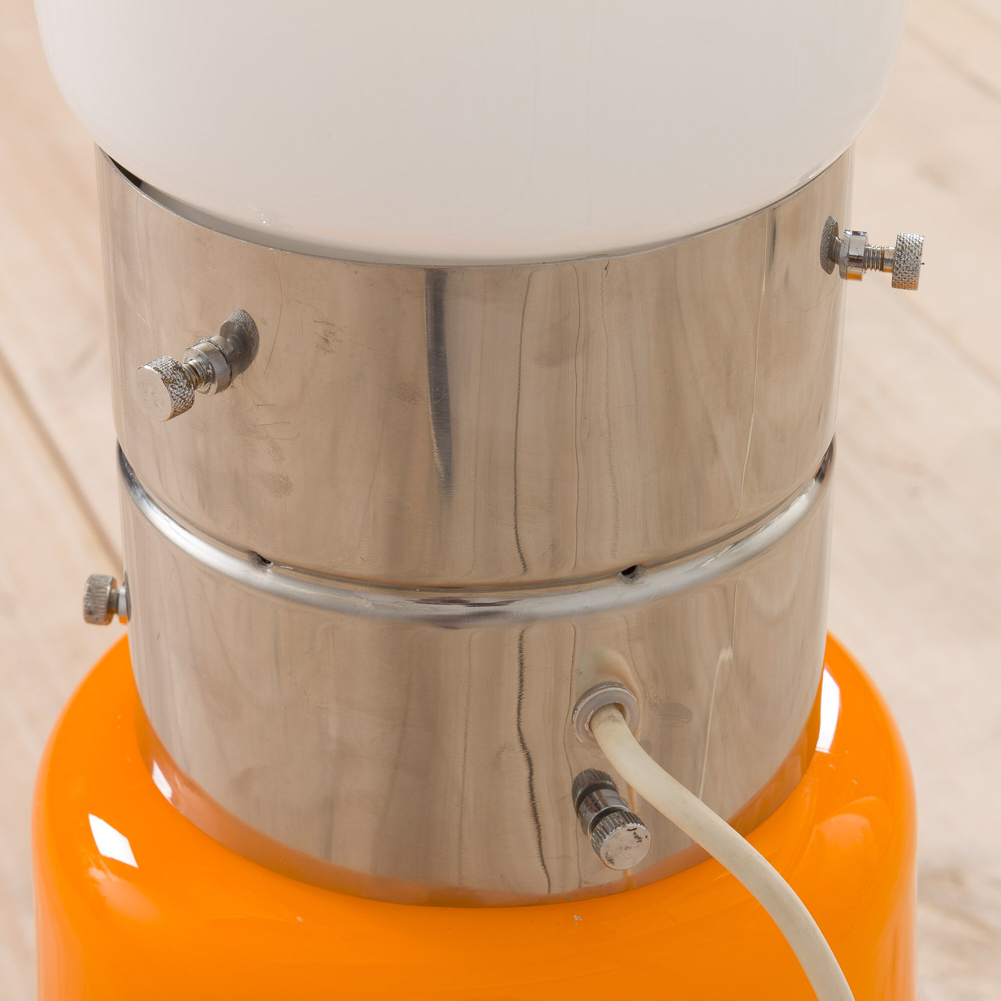 Brillo floor lamp by Carlo Nason for Mazzega in white and orange Murano glass